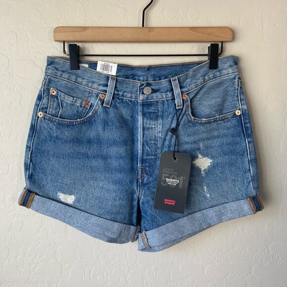 Levi's Light Blue Distressed Jean Shorts - Picture 6 of 11